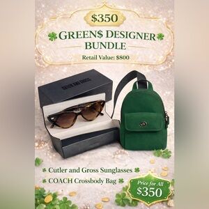 Coach Green Mini leathe Crossbody Backpack and Cutler and Gross Olive Sunglasses
